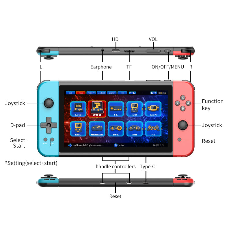 POWKIDDY X70 7-inch IPS Screen Retro Handheld Game Console Great value children's gifts