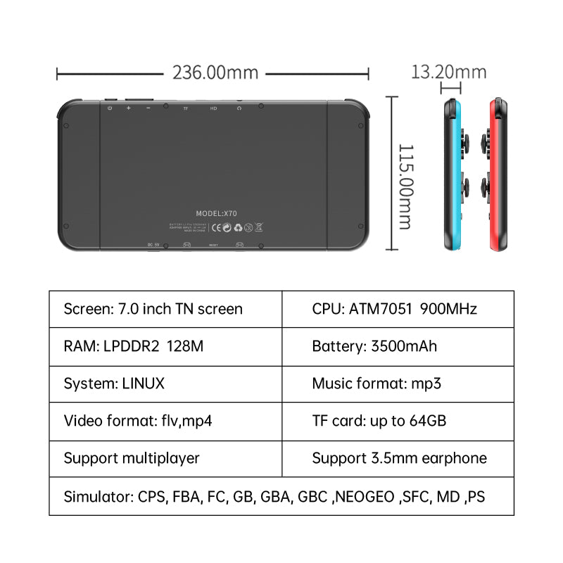 POWKIDDY X70 7-inch IPS Screen Retro Handheld Game Console Great value children's gifts