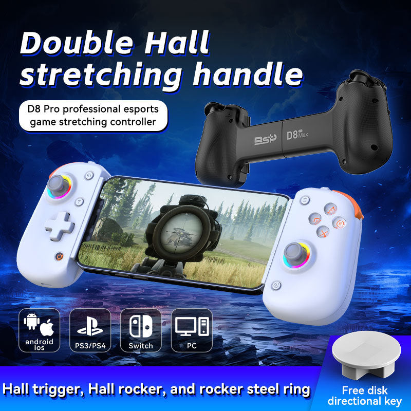 D8Pro Wireless Bluetooth Extendable Mobile Game Controller Dual Hall Effects PC Tablet Motion Sensing Grip Aura Lighting