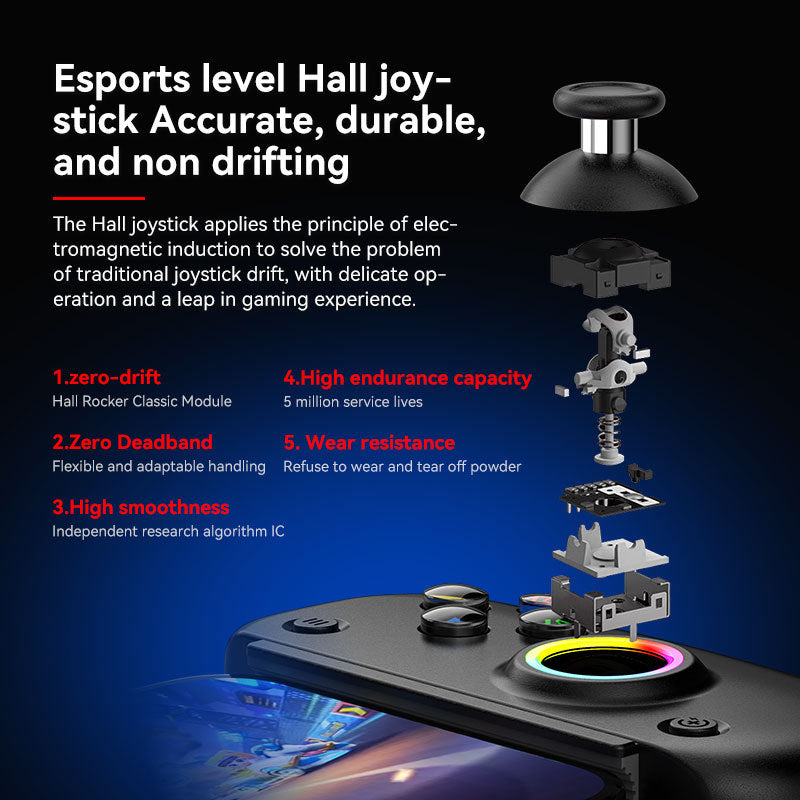 D8Pro Wireless Bluetooth Extendable Mobile Game Controller Dual Hall Effects PC Tablet Motion Sensing Grip Aura Lighting