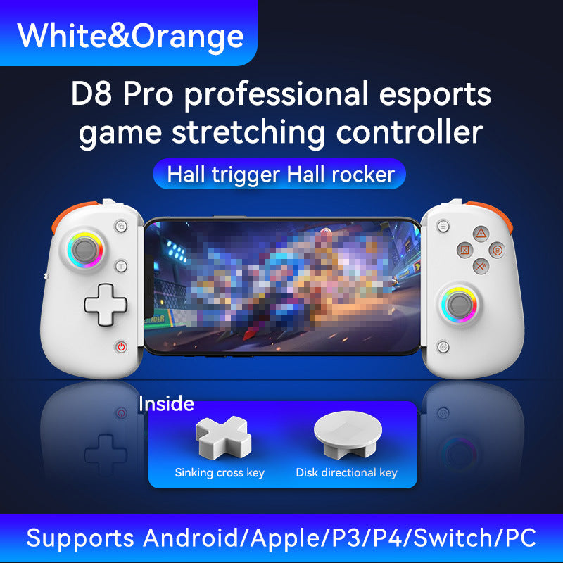 D8Pro Wireless Bluetooth Extendable Mobile Game Controller Dual Hall Effects PC Tablet Motion Sensing Grip Aura Lighting