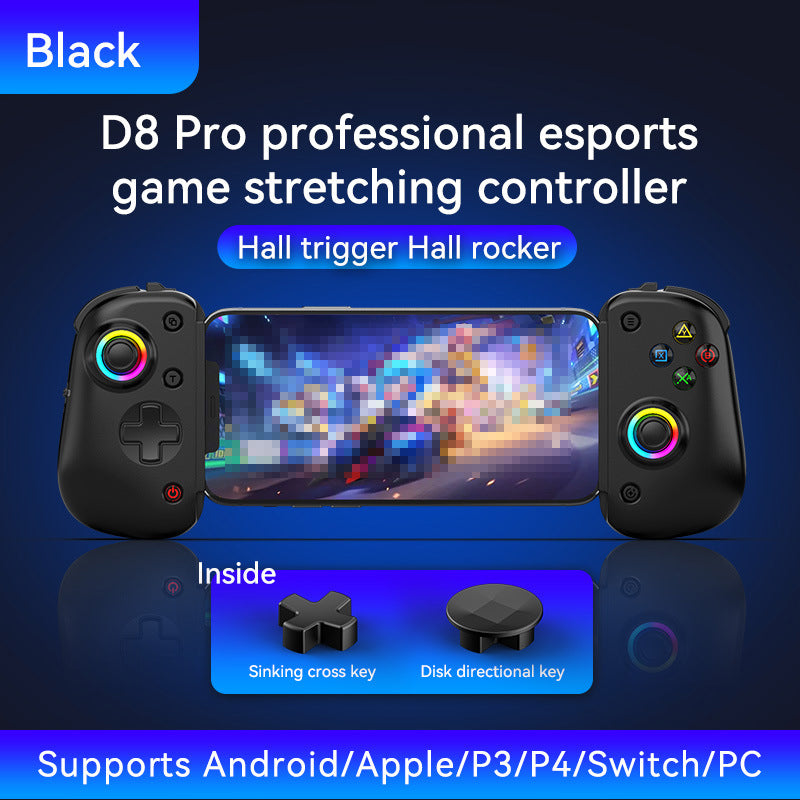 D8Pro Wireless Bluetooth Extendable Mobile Game Controller Dual Hall Effects PC Tablet Motion Sensing Grip Aura Lighting