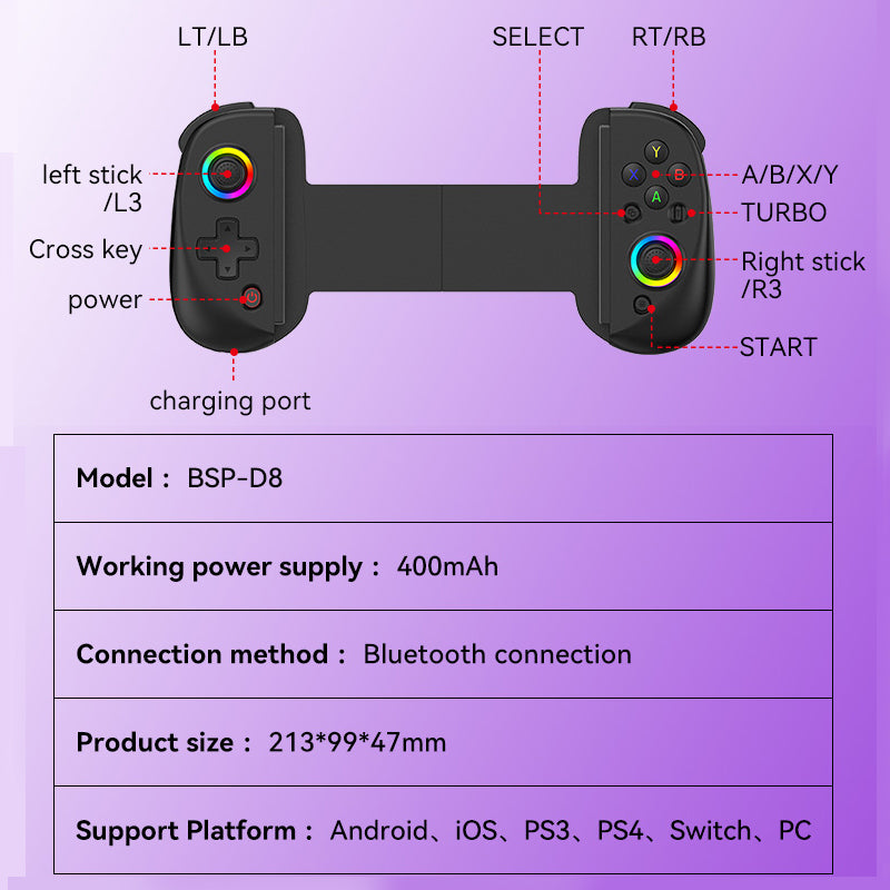 D8 Wireless Bluetooth 5.2 Hall Effect Gamepad For iPhone Android Xbox cloud gaming PS Remote Play Steam Switch mobile game controllers